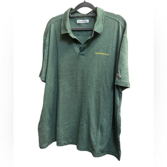 OREGON DUCKS TOMMY BAHAMA Football Collared Men’s Polo Green Micro stripe SZ XL - Picture 7 of 15